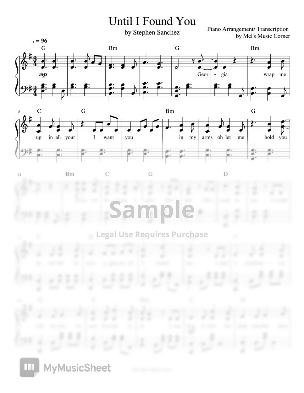 Stephen Sanchez - Until I Found You (piano sheet music) by Mel Music Corner