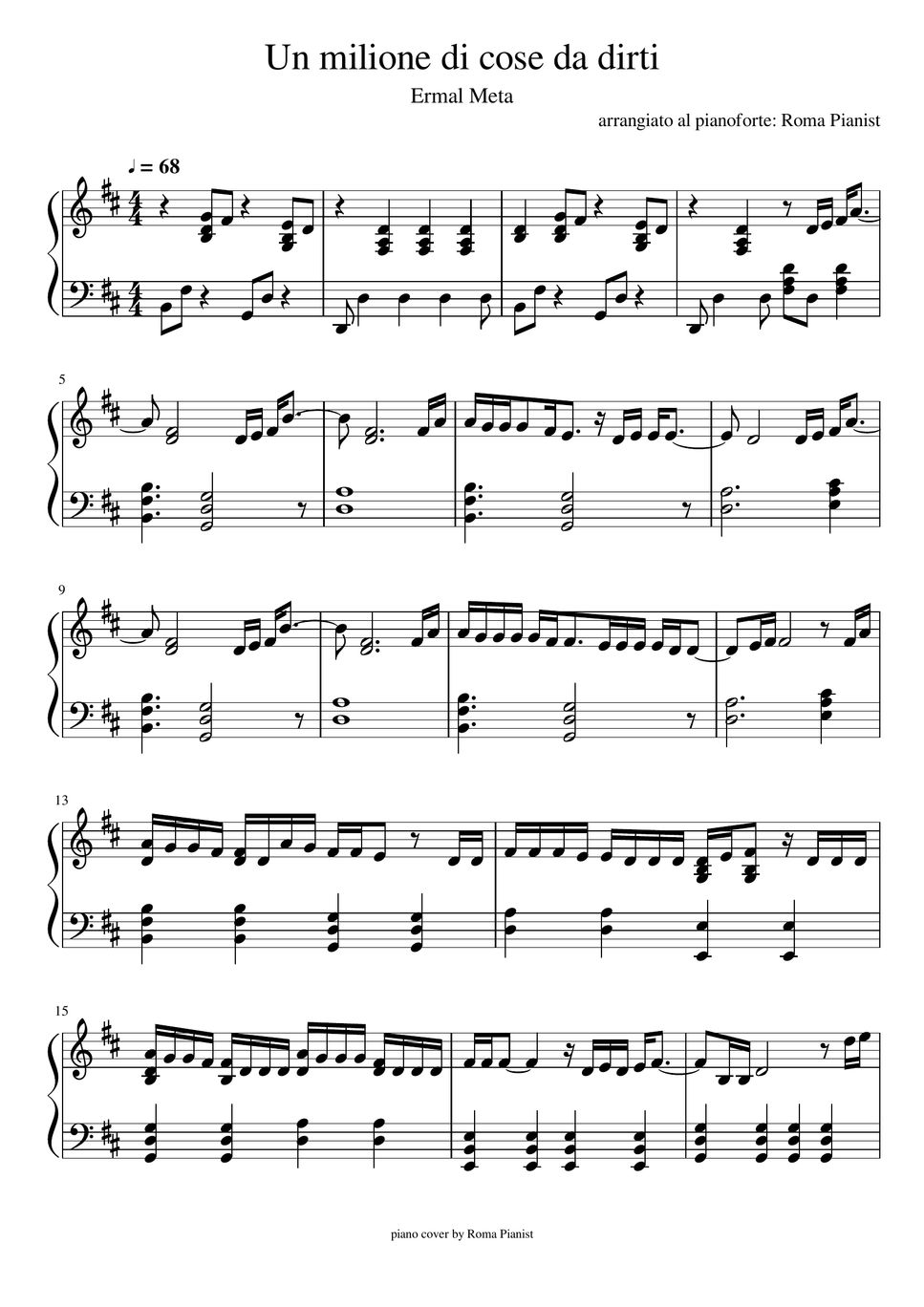 Ermal Meta Un milione di cose da dirti Sheet by Roma Pianist