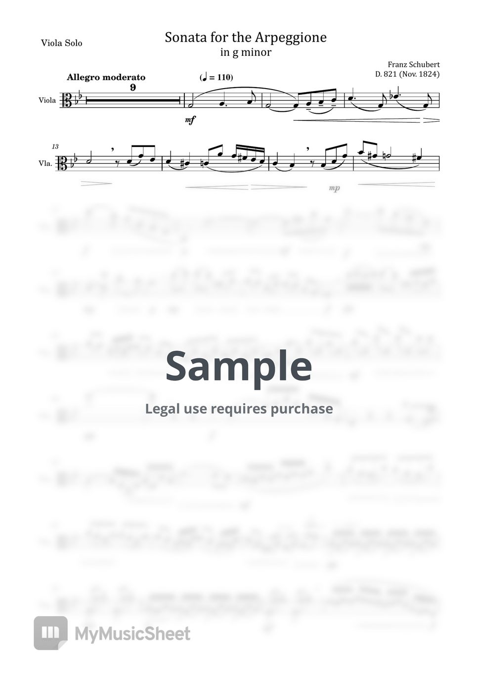 Franz Schubert - Arpeggione Sonata, D.821 (Franz Schubert - Arpeggione Sonata, D.821 in g minor - For Viola Solo Original) by poon