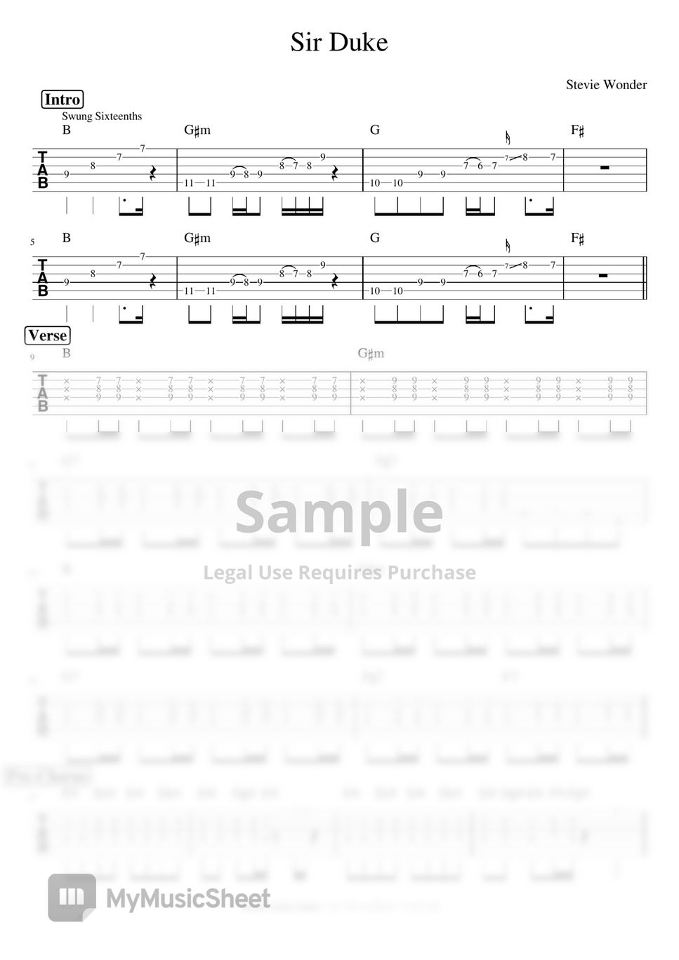 Stevie Wonder - Sir Duke Tab + 1staff by Ontario Guitar Studio