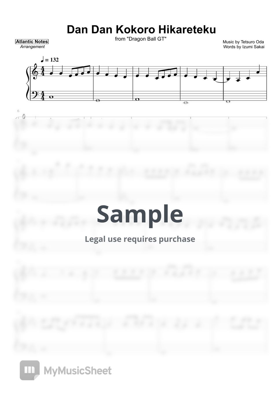 Dragon Ball GT - Dan Dan Kokoro Hikareteku Sheet Music by Atlantic Notes