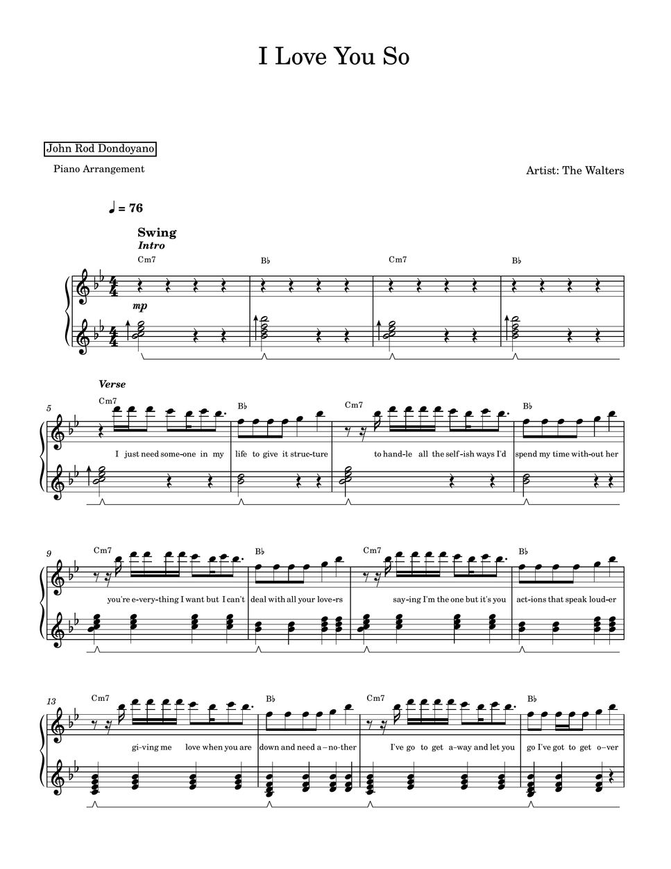 The Walters - I Love You So (PIANO SHEET) by John Rod Dondoyano