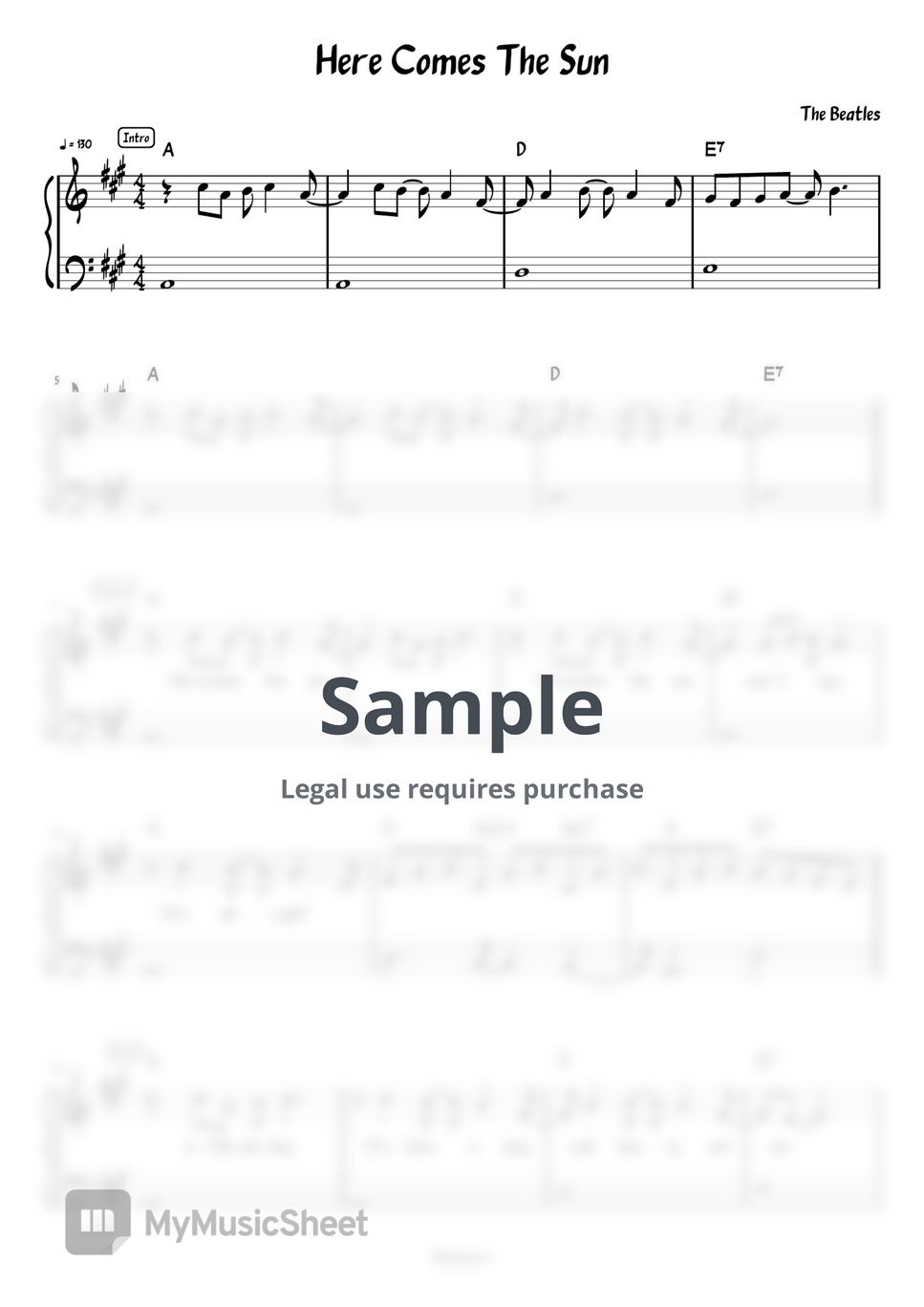 The Beatles Here Comes The Sun (Piano solo) Sheets by Meowscore