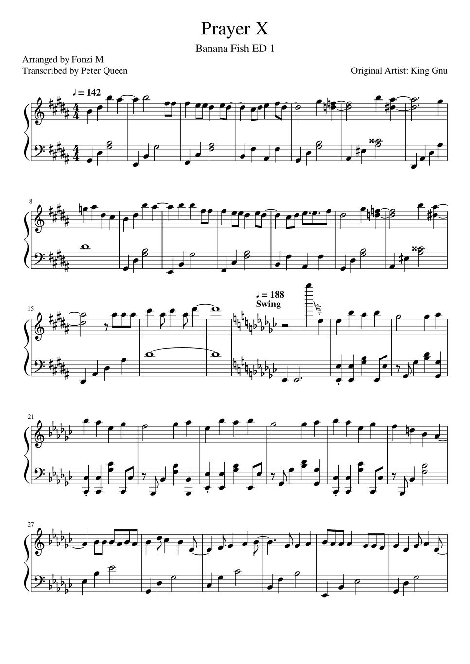 King Gnu Banana Fish ED 1 "Prayer X" Sheets by Fonzi M