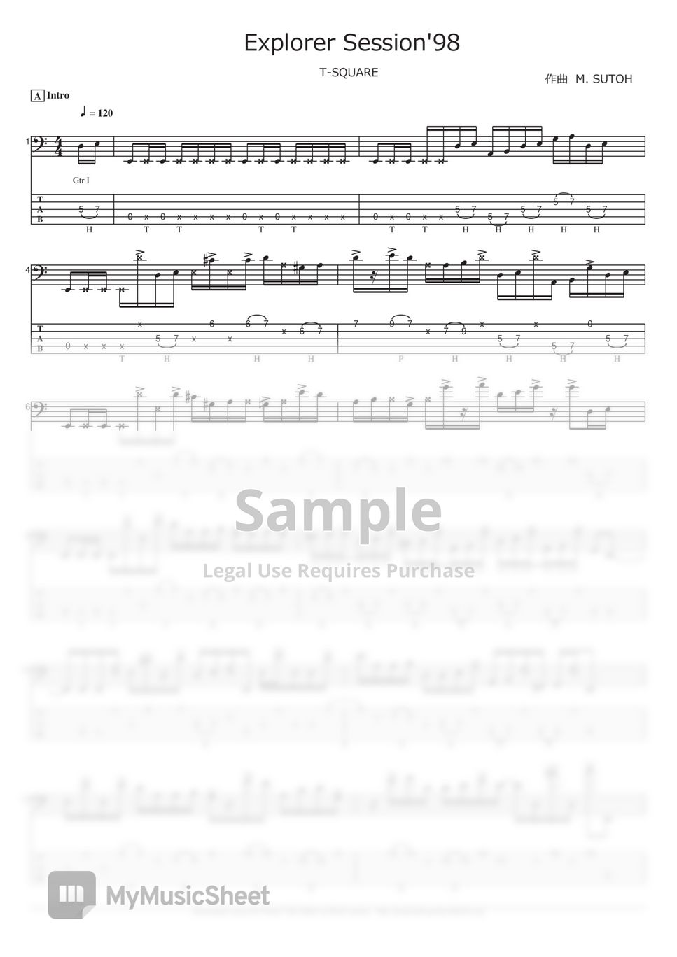 T-SQUARE - Explorer (ベース Tab譜 5弦) by T's bass score