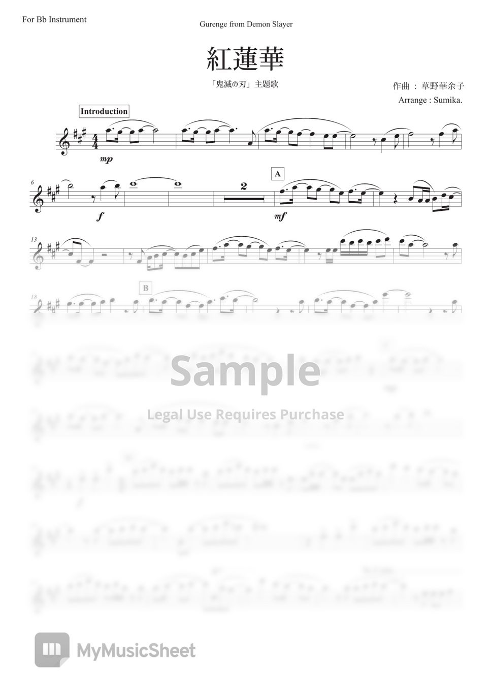 Demon Slayer OP- Alto Sax Sheet music for Saxophone alto (Solo)