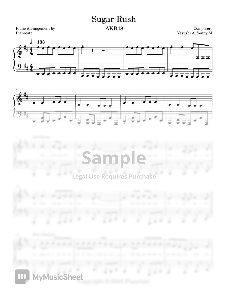 AKB48 Sugar Rush from Wreck It Ralph Sheets By Pianotato