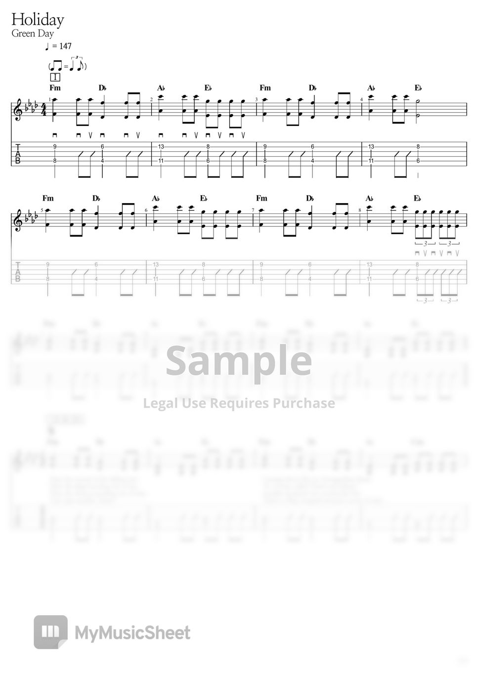 Green Day - Holiday Sheets by WOORAM 기타선생