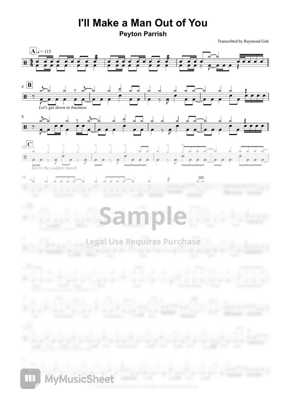 Peyton parrish i ll make a man out of you sheets by raymond goh