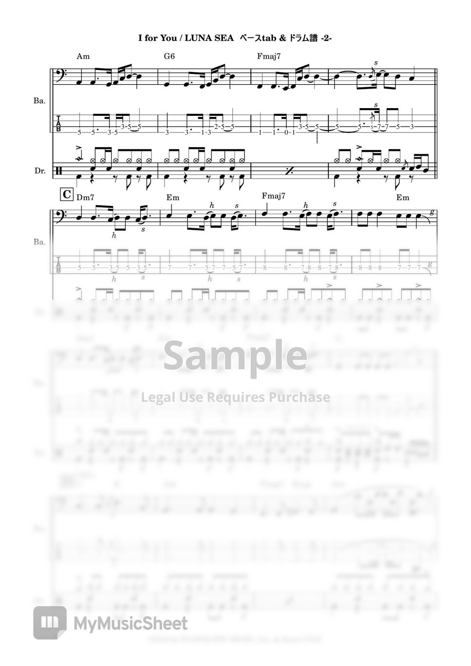 LUNA SEA - I for You (ベースtab & Drums + midi) by 鈴木建作