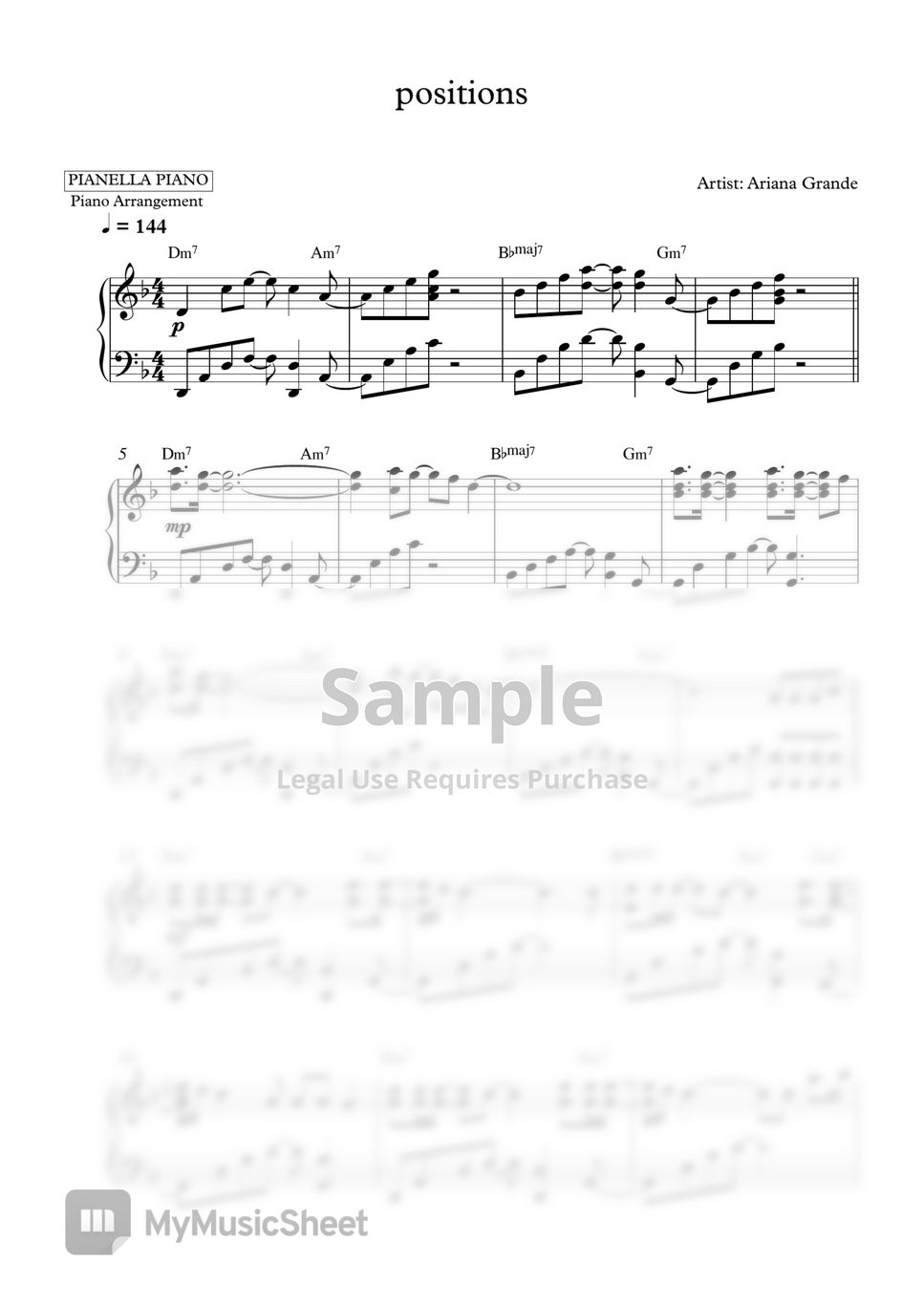 Ariana Grande - positions (Piano Sheet) by Pianella Piano