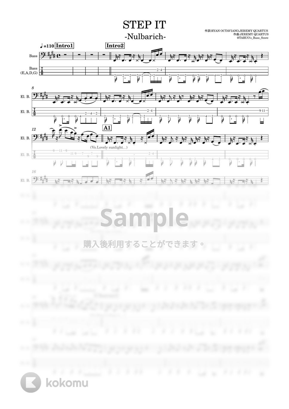 Nulbarich - STEP IT (ベース/TAB/Nulbarich) by TARUO's_Bass_Score