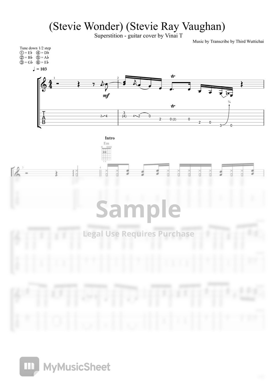 Stevie Wonder Superstition by Vinai T Tab + 1staff by Stevie Wonder