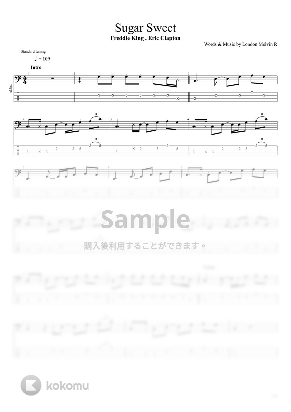Freddie King , Eric Clapton Sugar Sweet タブ + 五線譜 by まっきん