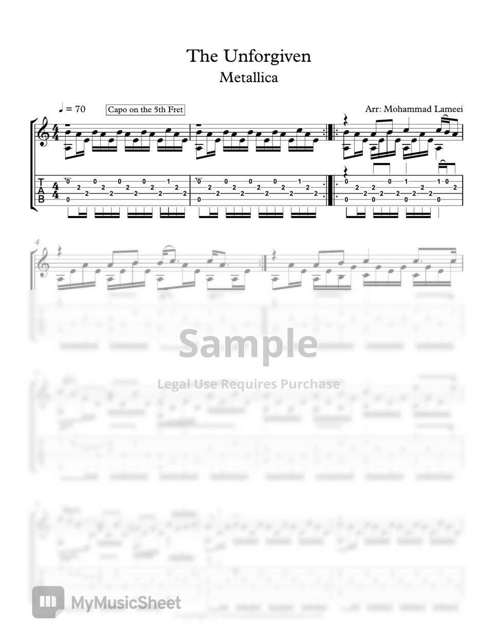 Metallica - The Unforgiven Tab + 1staff by Mohammad Lameei