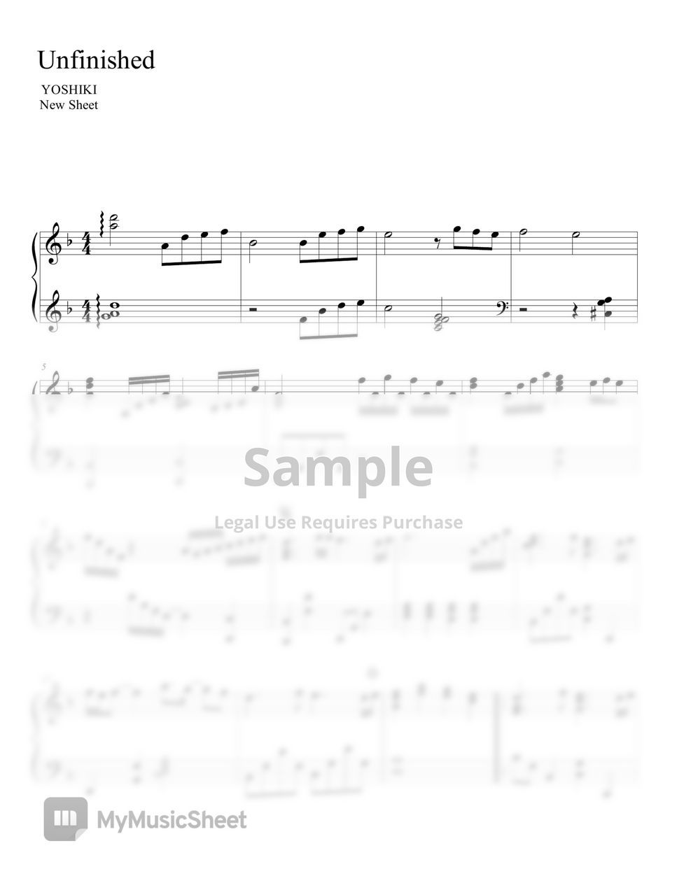 X Japan - Unfinished (Piano / Dm Key) ピアノ楽譜PDF | New Sheet