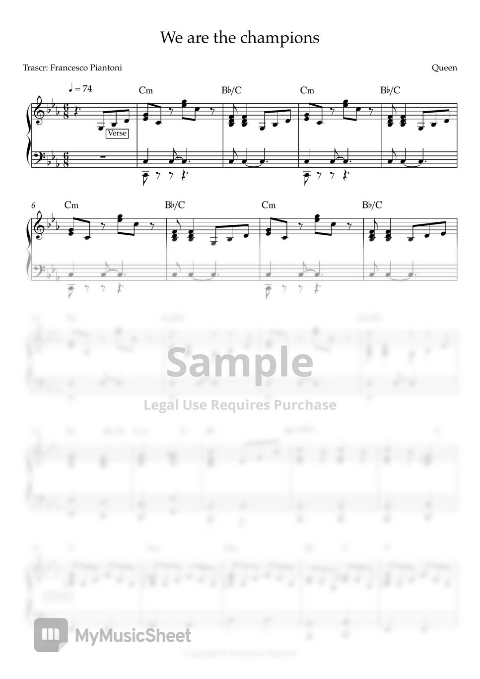 Queen We are the champions (spartito pianoforte) Sheets by Francesco