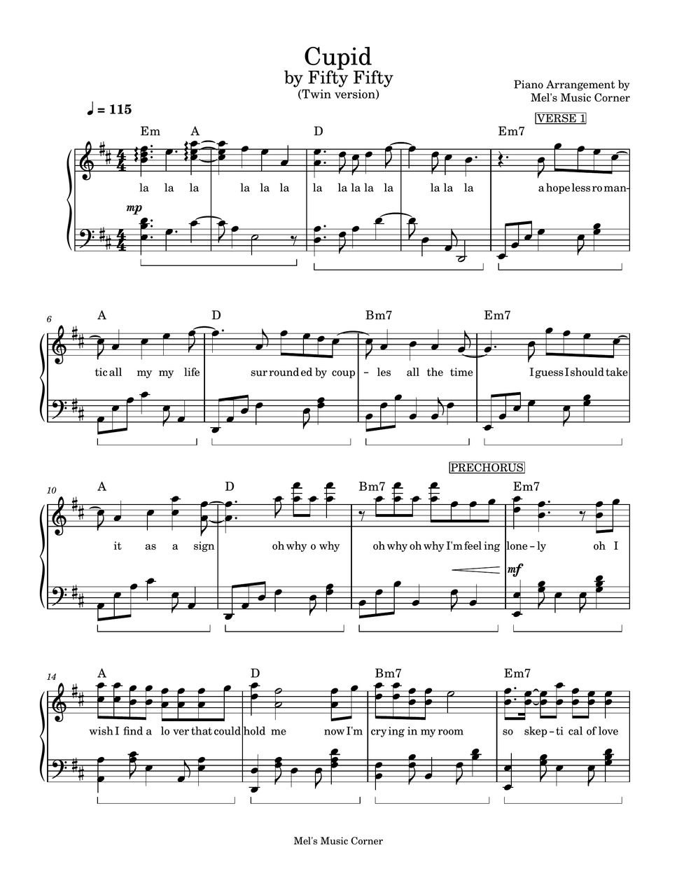Fifty Fifty Cupid TWIN VERSION piano Sheet Music By Mel s 