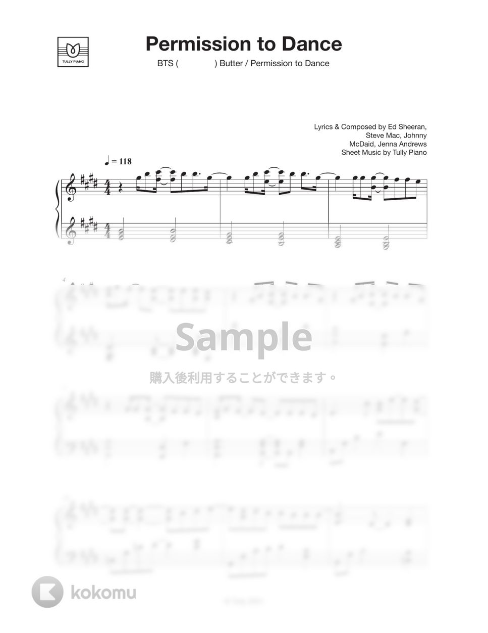 防弾少年団(BTS) - Permission to Dance (Original Key) by Tully Piano