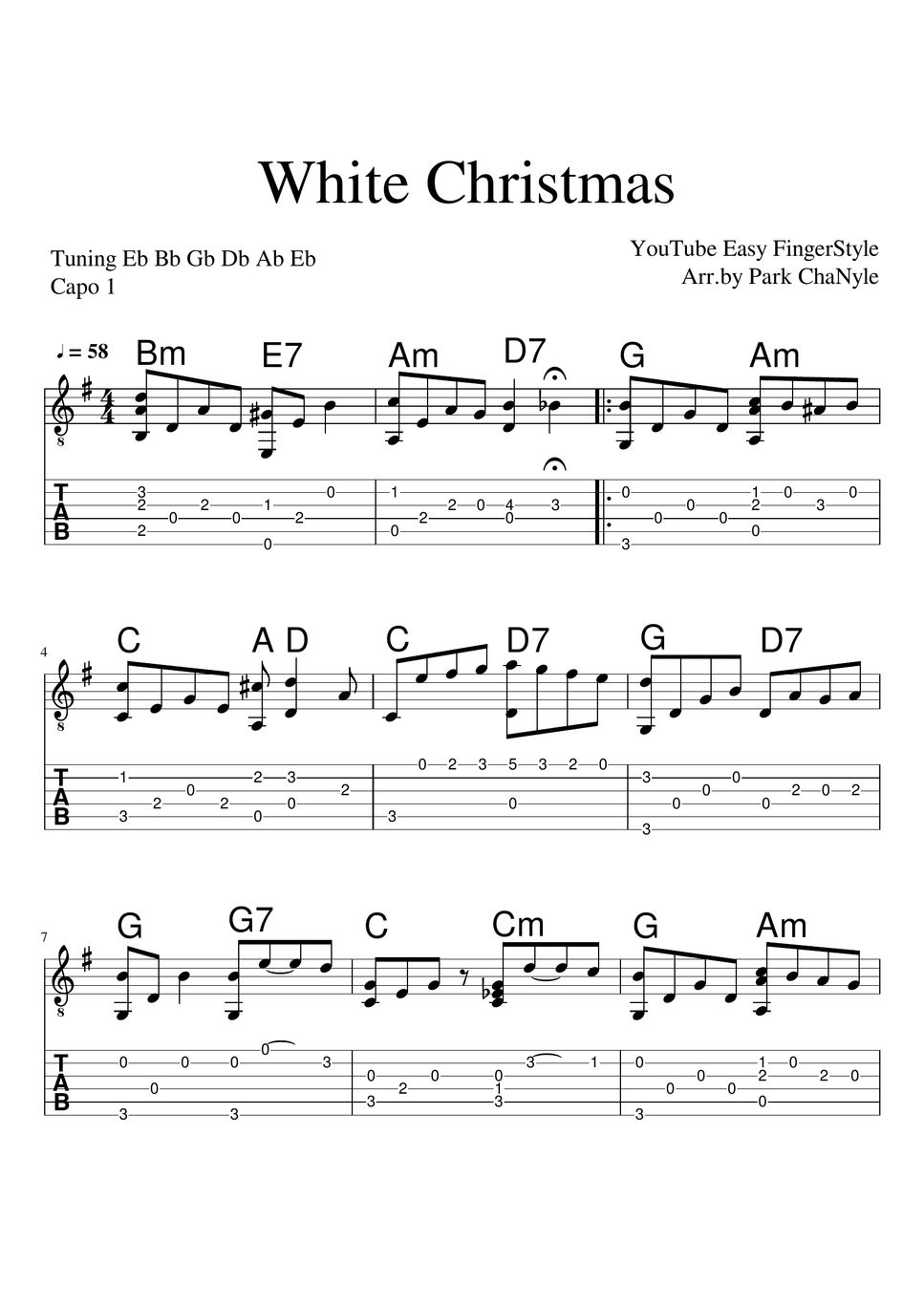 Irving Berlin White Christmas Christmas Songs Tab Staff By Easy Fingerstyle