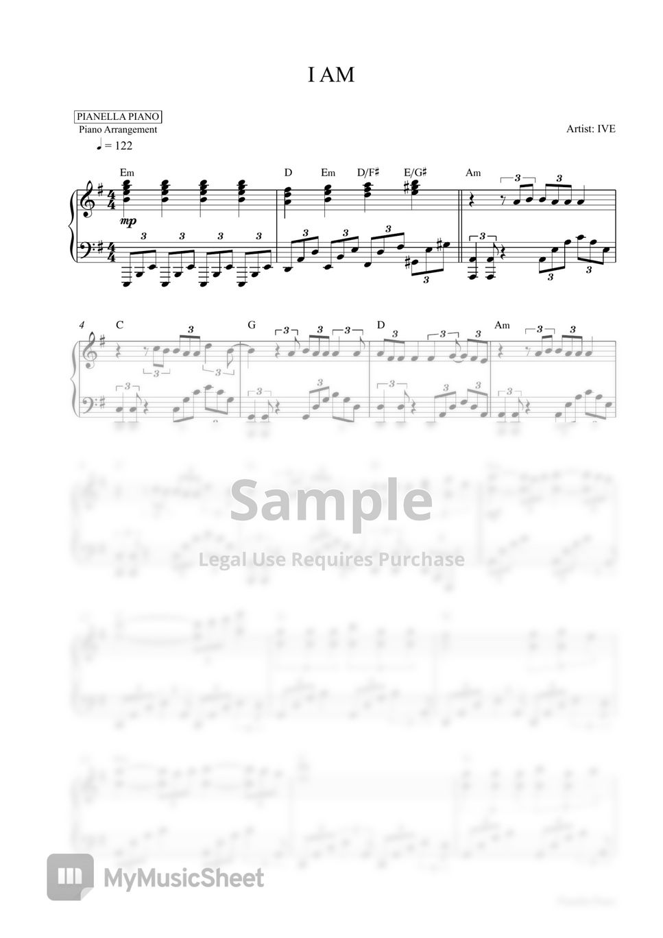 IVE - I AM (Piano Sheet) by Pianella Piano