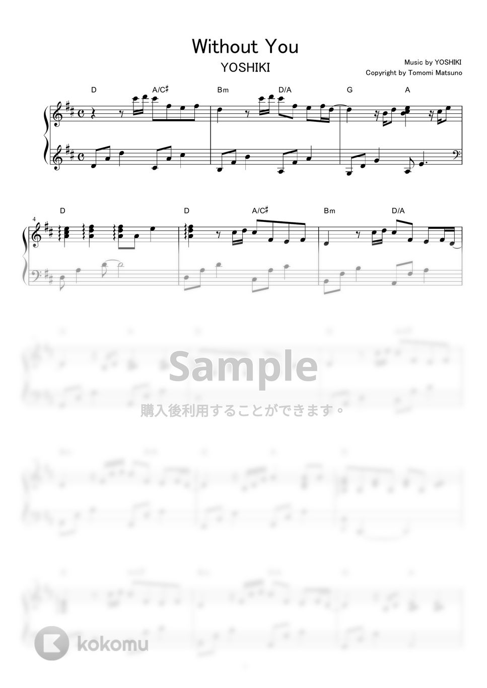 YOSHIKI - Without You by piano*score