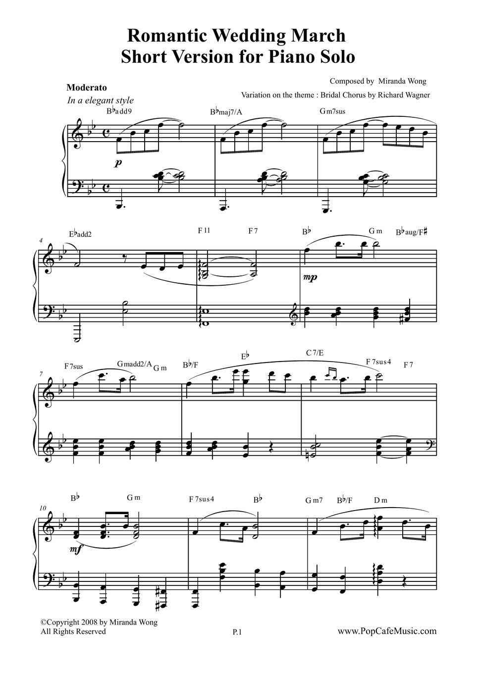 Wagner - Romantic Wedding March - Wedding Music Sheets by Miranda Wong