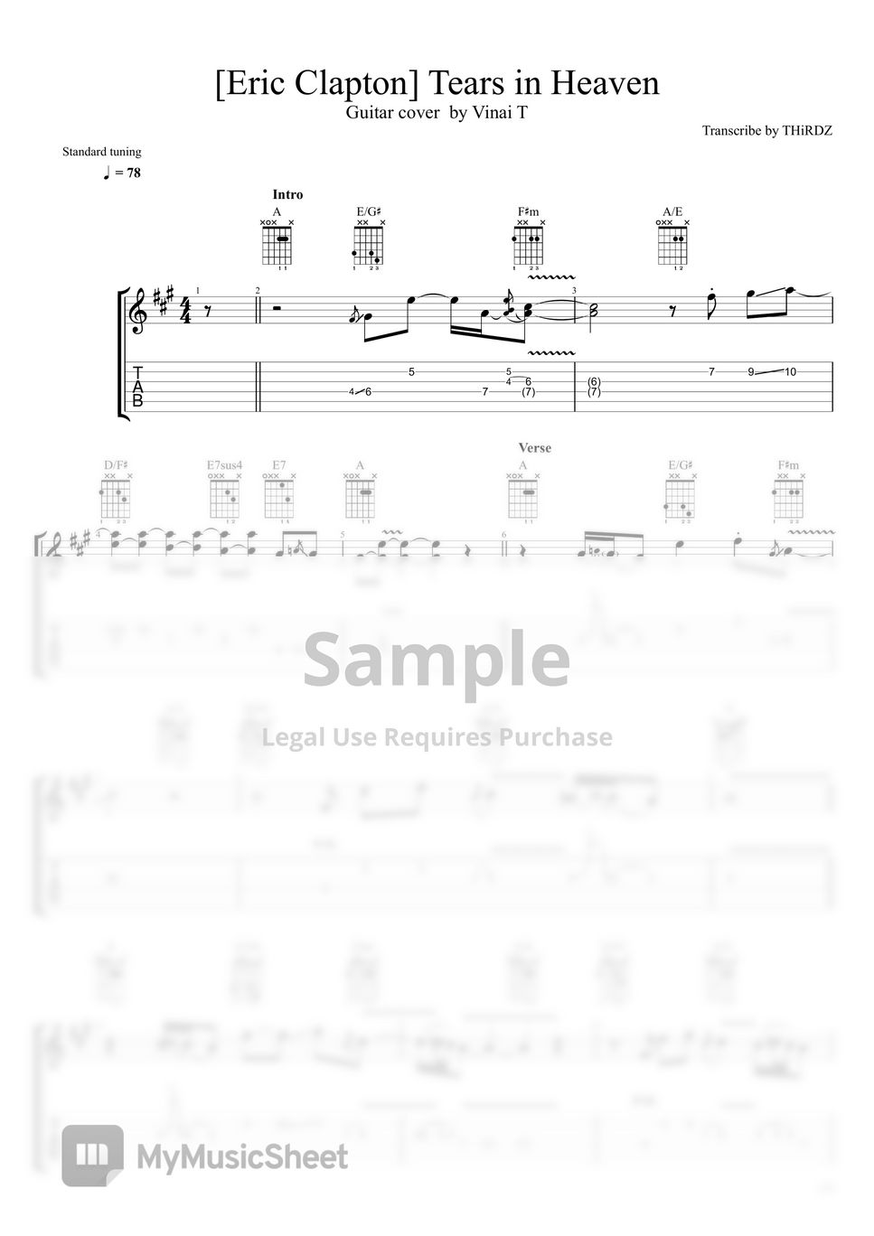 Eric Clapton - Tears in Heaven by Vinai T タブ+五線譜 by