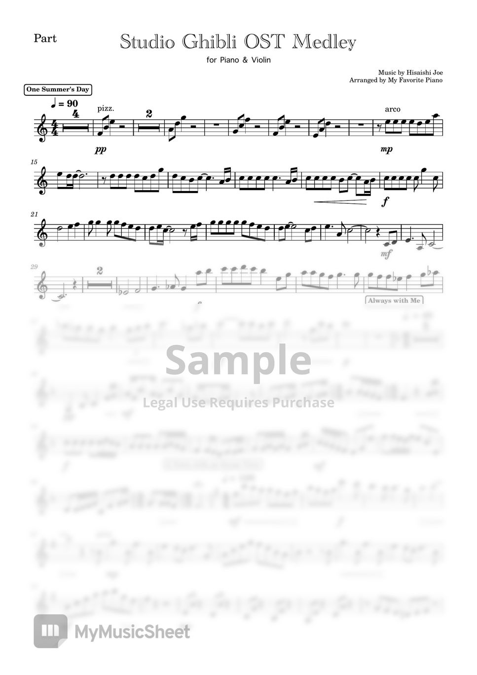 Studio Ghibli OST - Medley (Piano & Violin) by My Favorite Piano