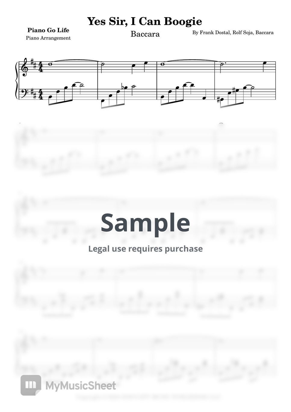 Baccara Yes Sir, I Can Boogie Sheets by Piano Go Life
