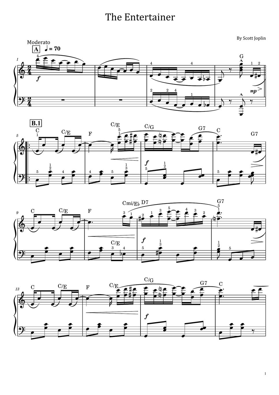 Scott Joplin - The Entertainer (For Piano Solo - With Finger and Chord ...