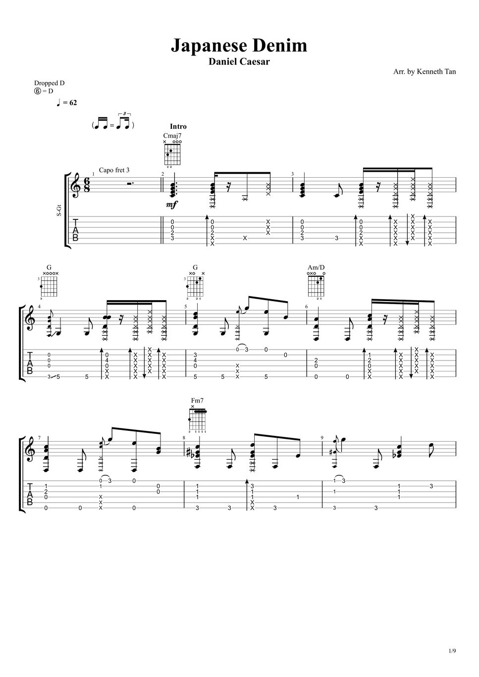 Daniel Caesar Fingerstyle Guitar Japanese Denim Sheets by