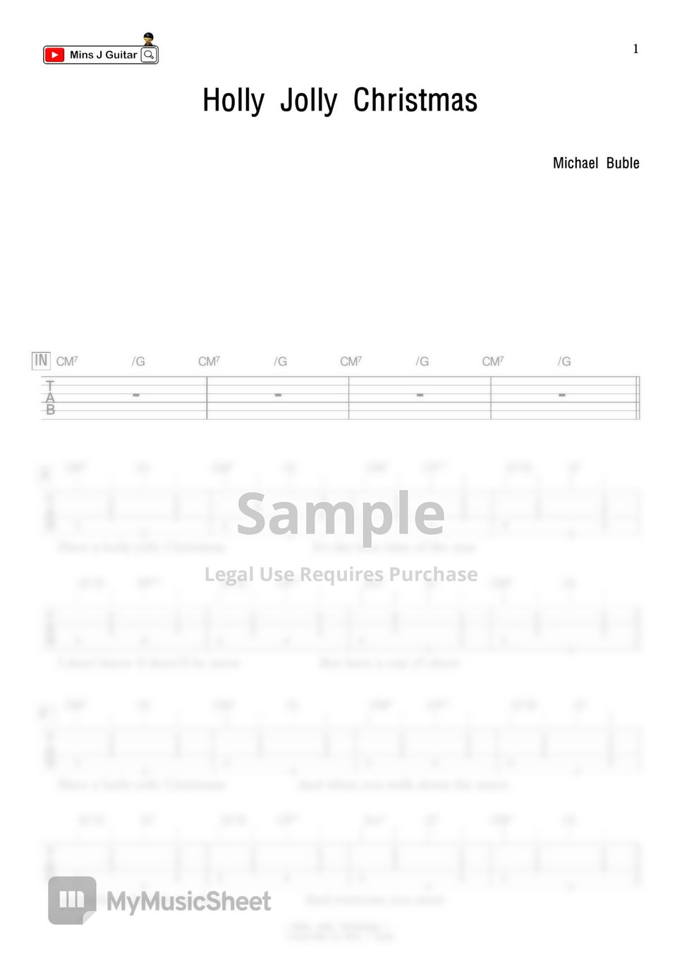 Michael Buble - Holly Jolly Christmas (TAB&Chord) by mins J Guitar