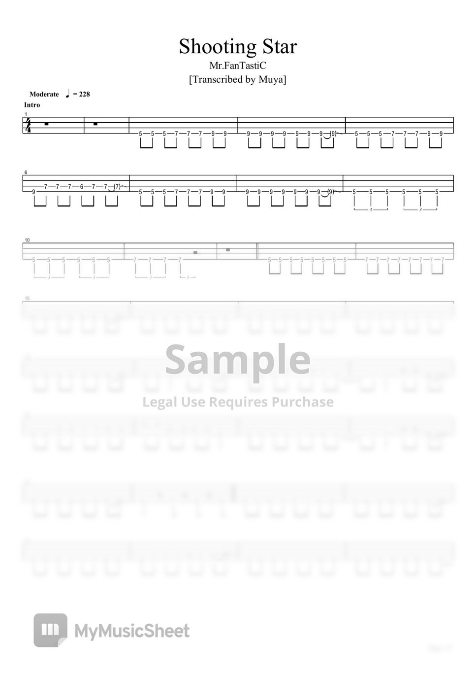 Mr.FanTastiC Shooting Star (Bass TAB) Sheets by Muya