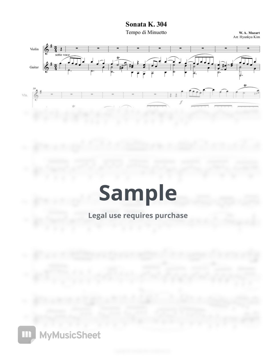 W. A. Mozart - Violin Sonata in E minor No. 21 K. 304 - 2. Tempo di Minuetto (Violin & Guitar) by Hyunkyu Kim (김현규)