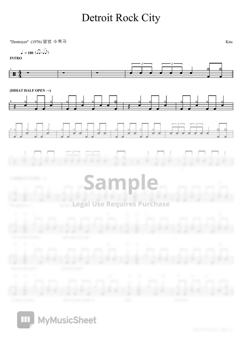 Kiss Detroit Rock City 악보 by COPYDRUM