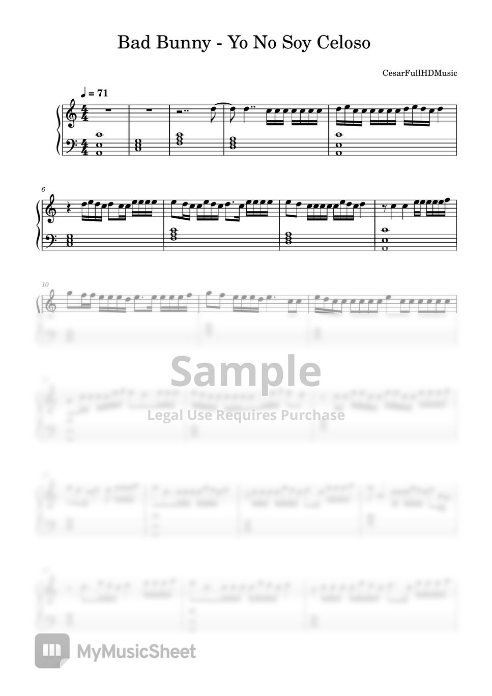 Bad bunny yo no soy celoso sheet music