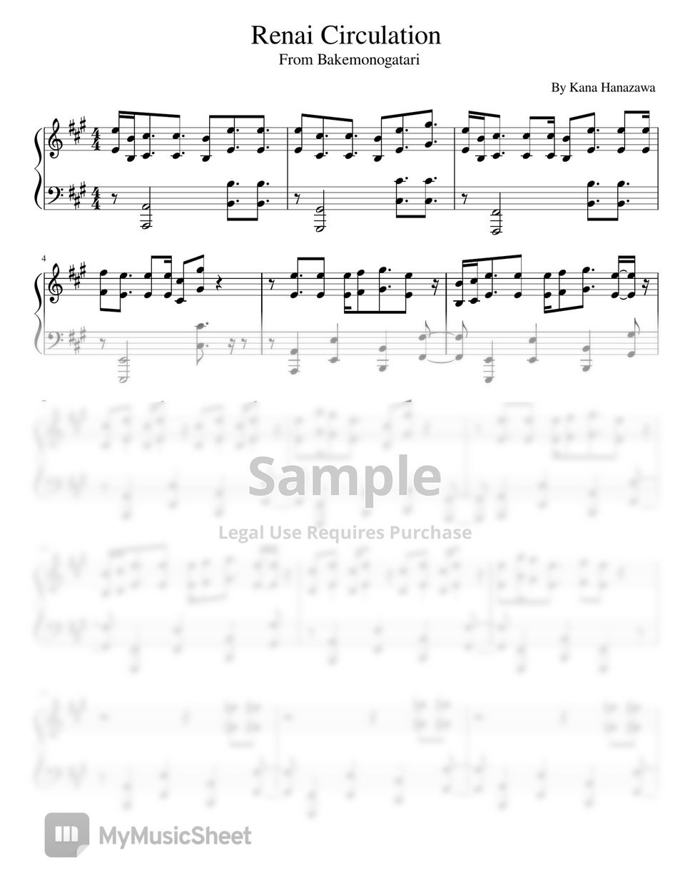 Kana Hanazawa - Renai Circulation (化物语4 片头曲 (戀愛サ-キュレ-ション)-Renai Circulation,For Easy Piano Solo) by poon