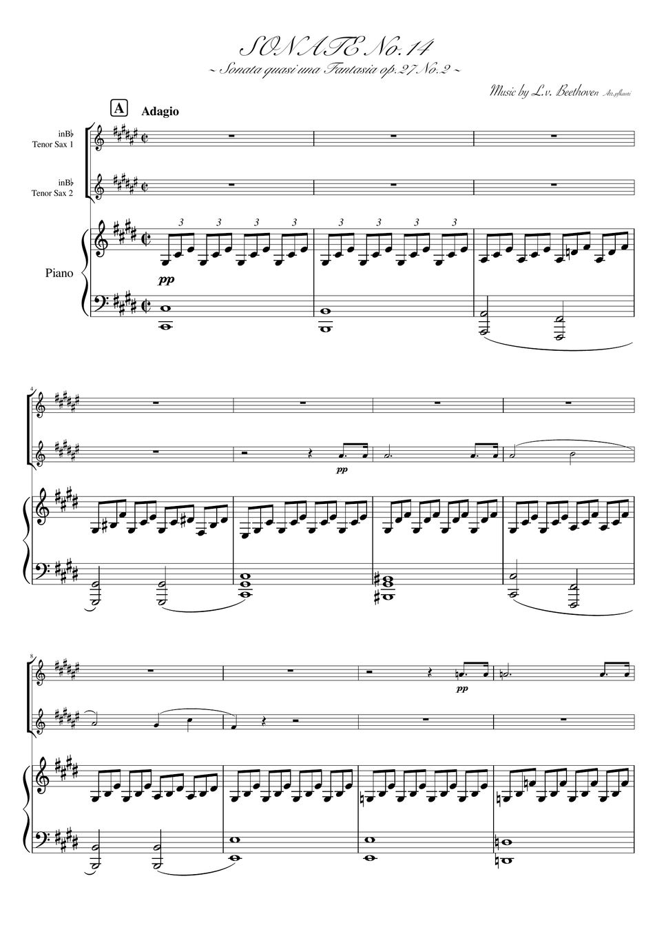 ベートーヴェン - 月光ソナタ (テナーサックスデュオ/ピアノトリオ