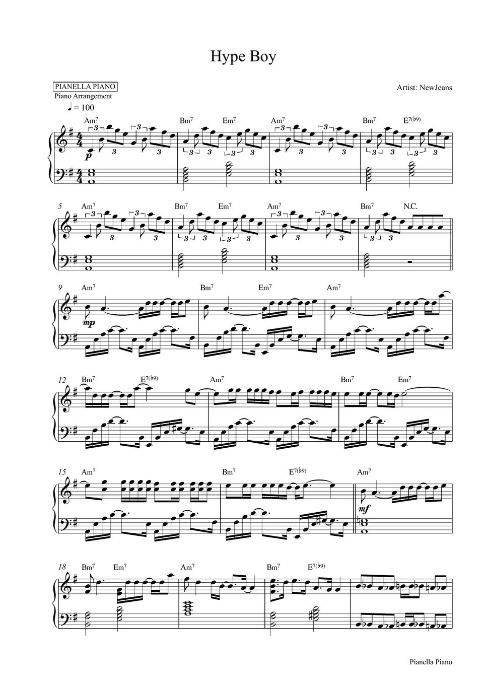 NewJeans - Hype Boy (Piano Sheet + Drum Backing Track) Sheets by