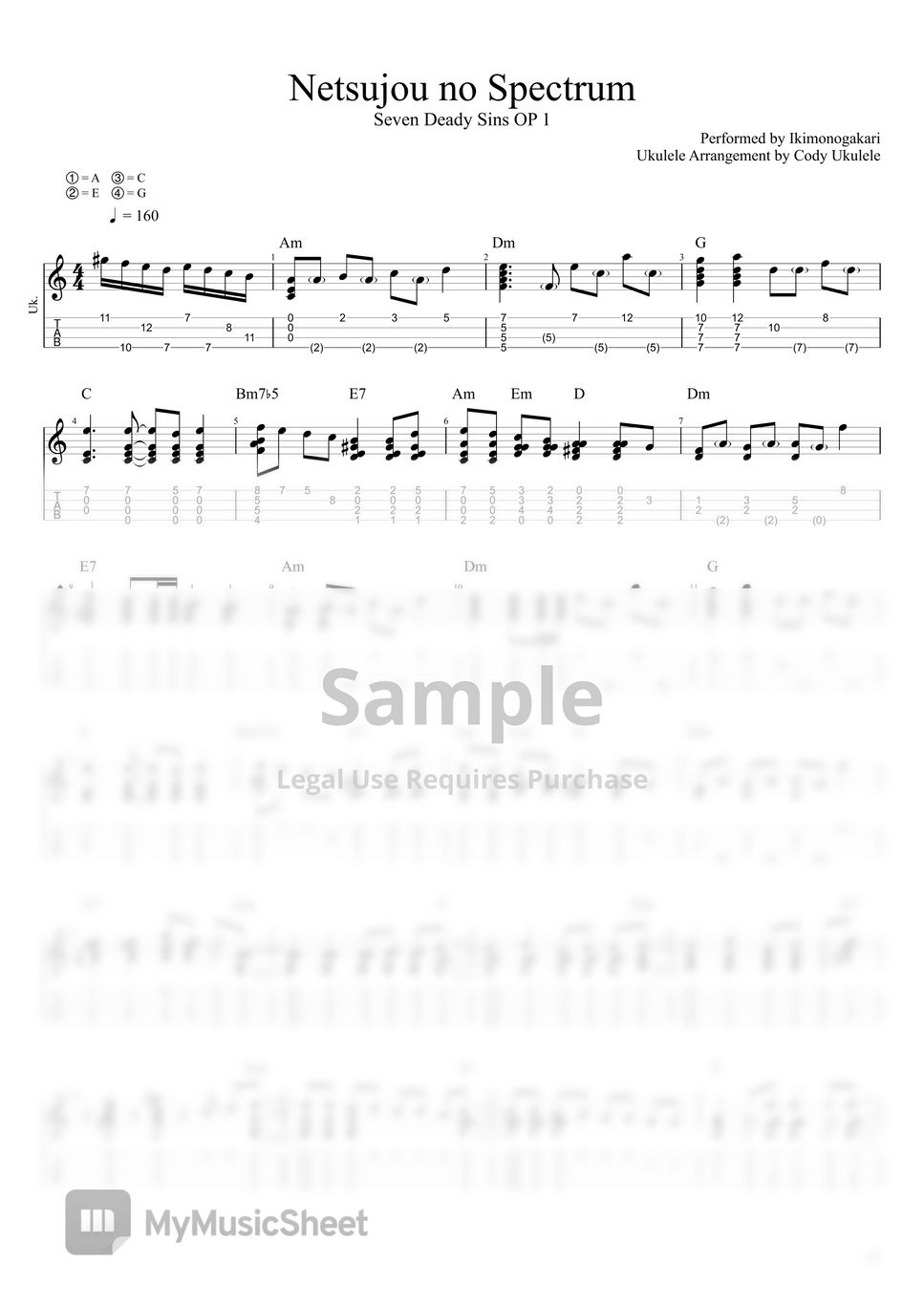 Ikimonogakari - Netsujou no Spectrum TAB+1 Staff by Cody Ukulele