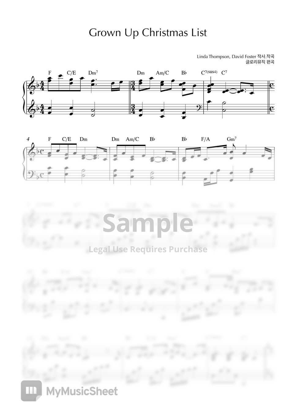 데이비드 포스터 Grown Up Christmas List Bản nhạc by 글로리뮤직