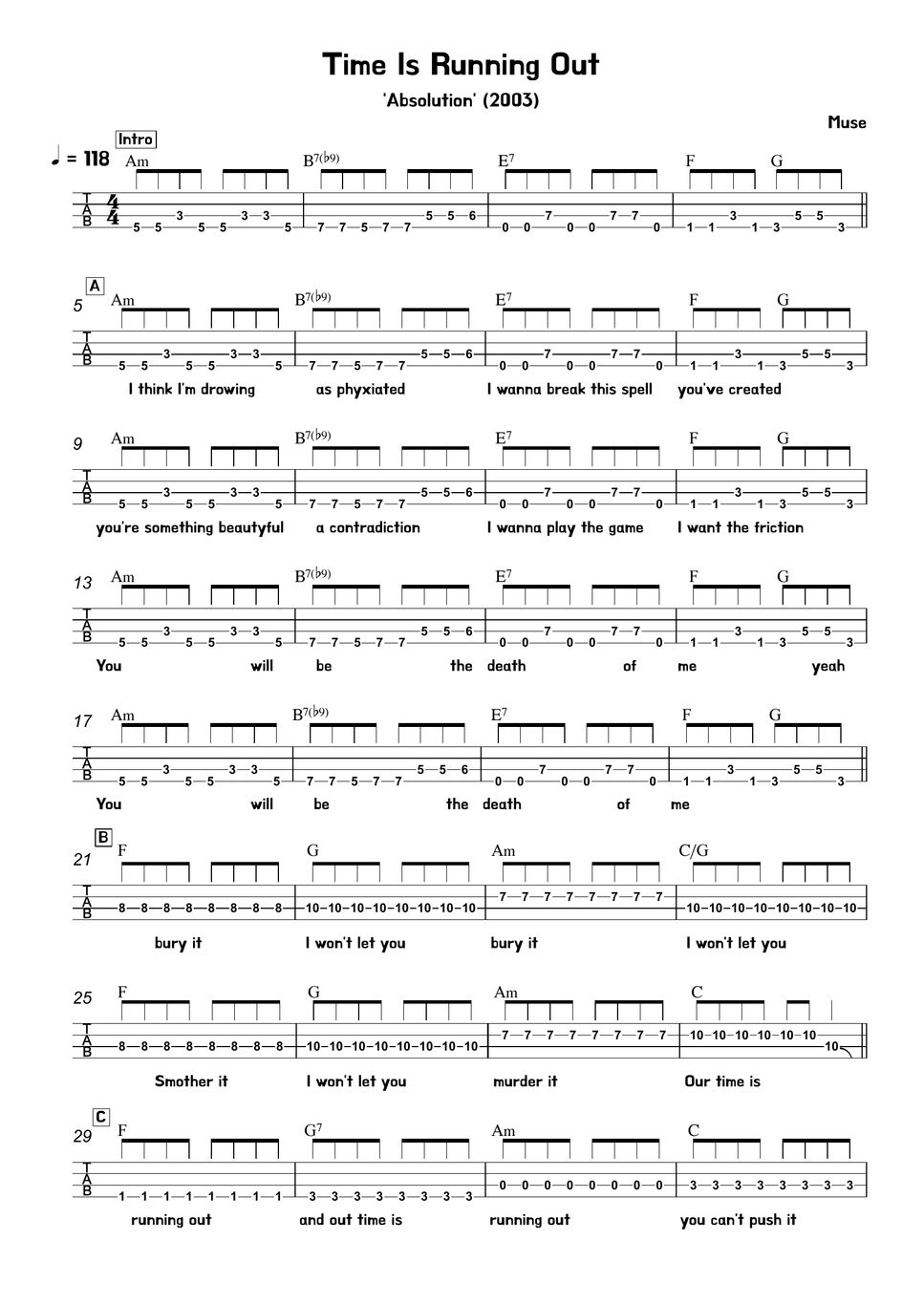 Muse Time is Running Out TAB by Kimme