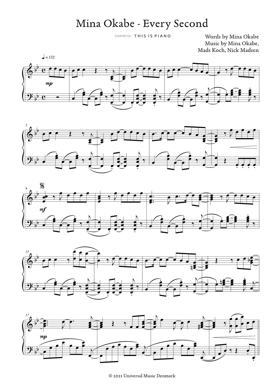 Mina okabe every second sheets by this is piano