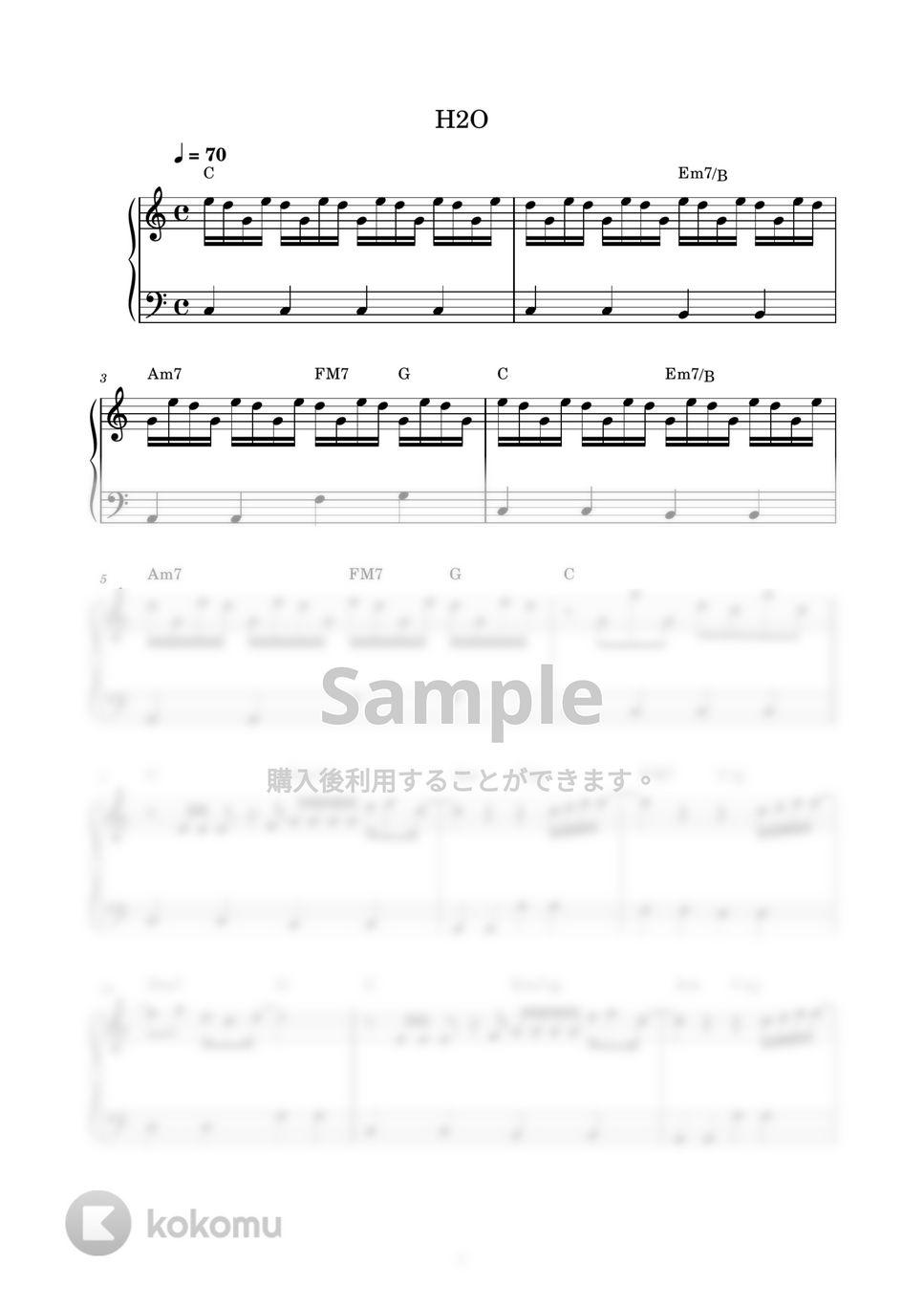 H2O - 想い出がいっぱい (ピアノ楽譜 / かんたん両手 / 歌詞付き / ドレミ付き / 初心者向き) by piano.tokyo