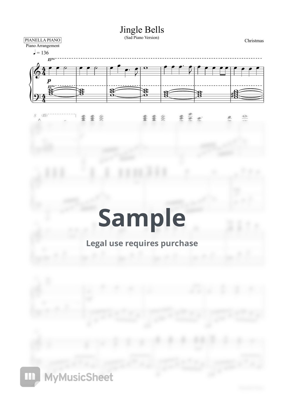 Christmas SAD JINGLE BELLS (Piano Sheet) 악보 by Pianella Piano