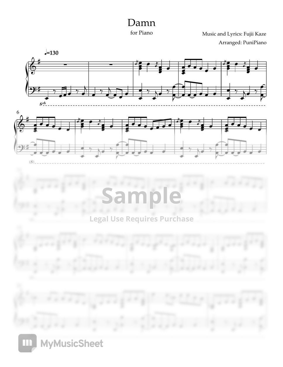 Fujii Kaze - damn Spartito by PuniPiano