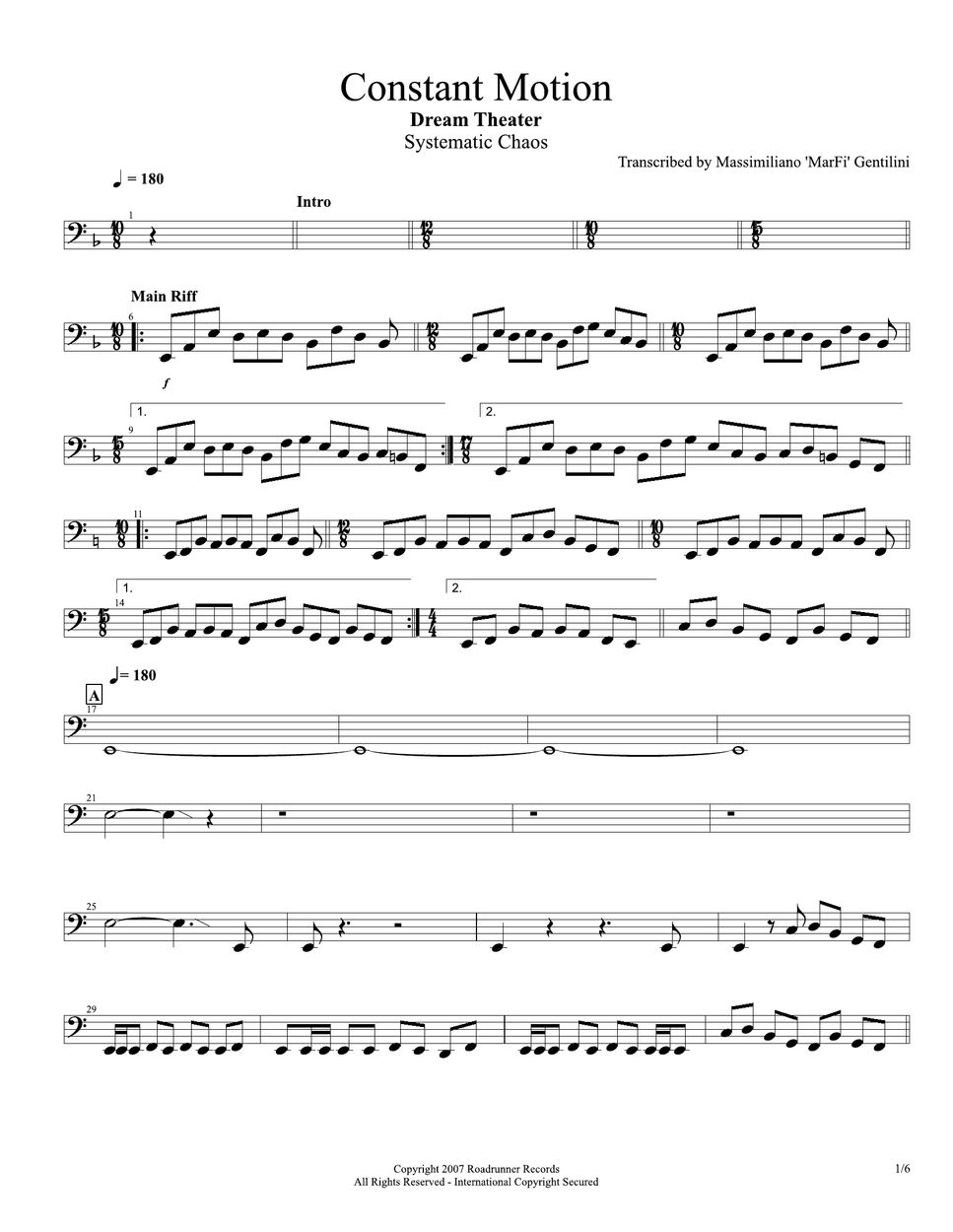 Dream theater Constant motion TAB by Massimiliano Gentilini