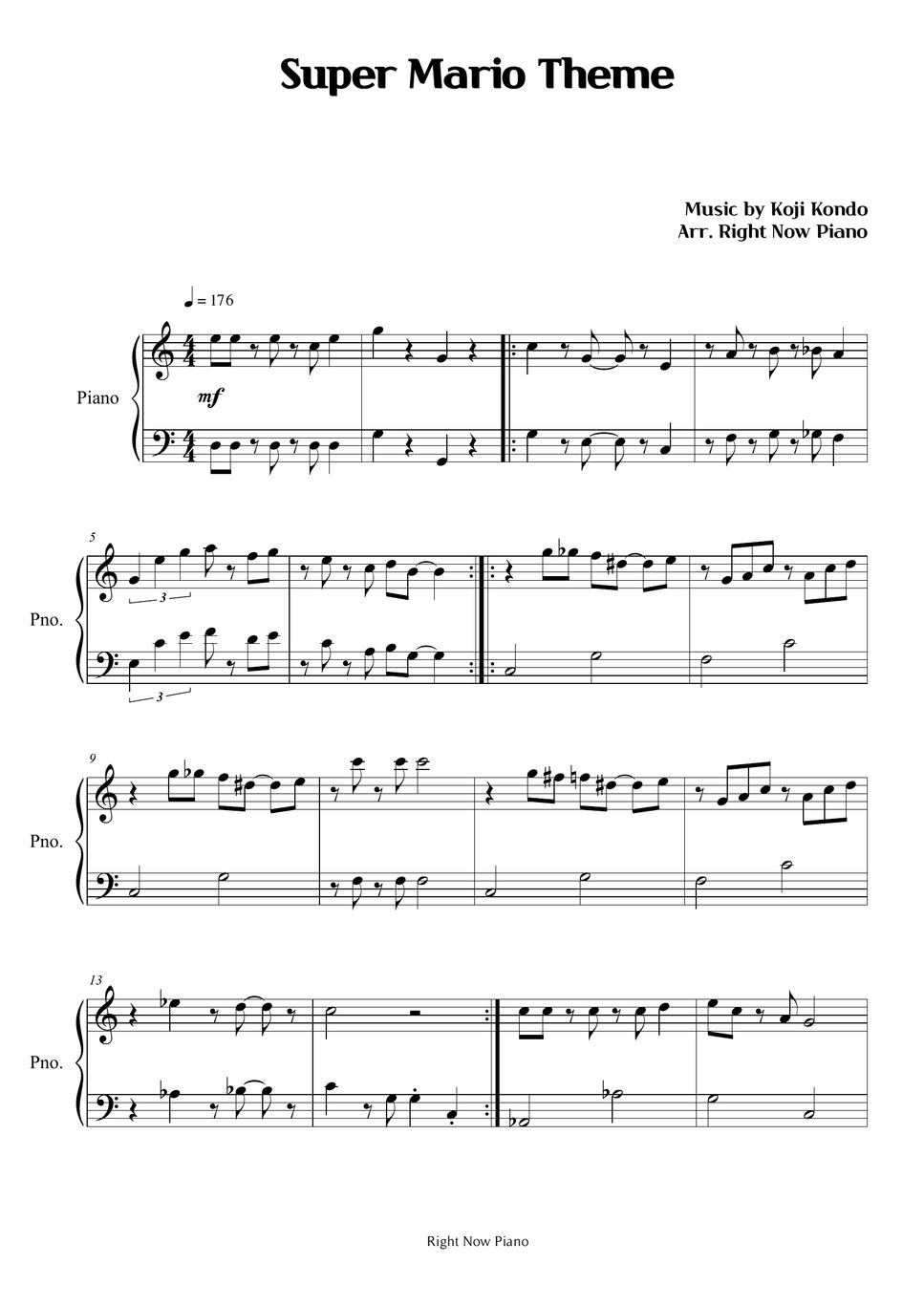 Super Mario Theme Easy Piano Sheet By Right Now Piano 