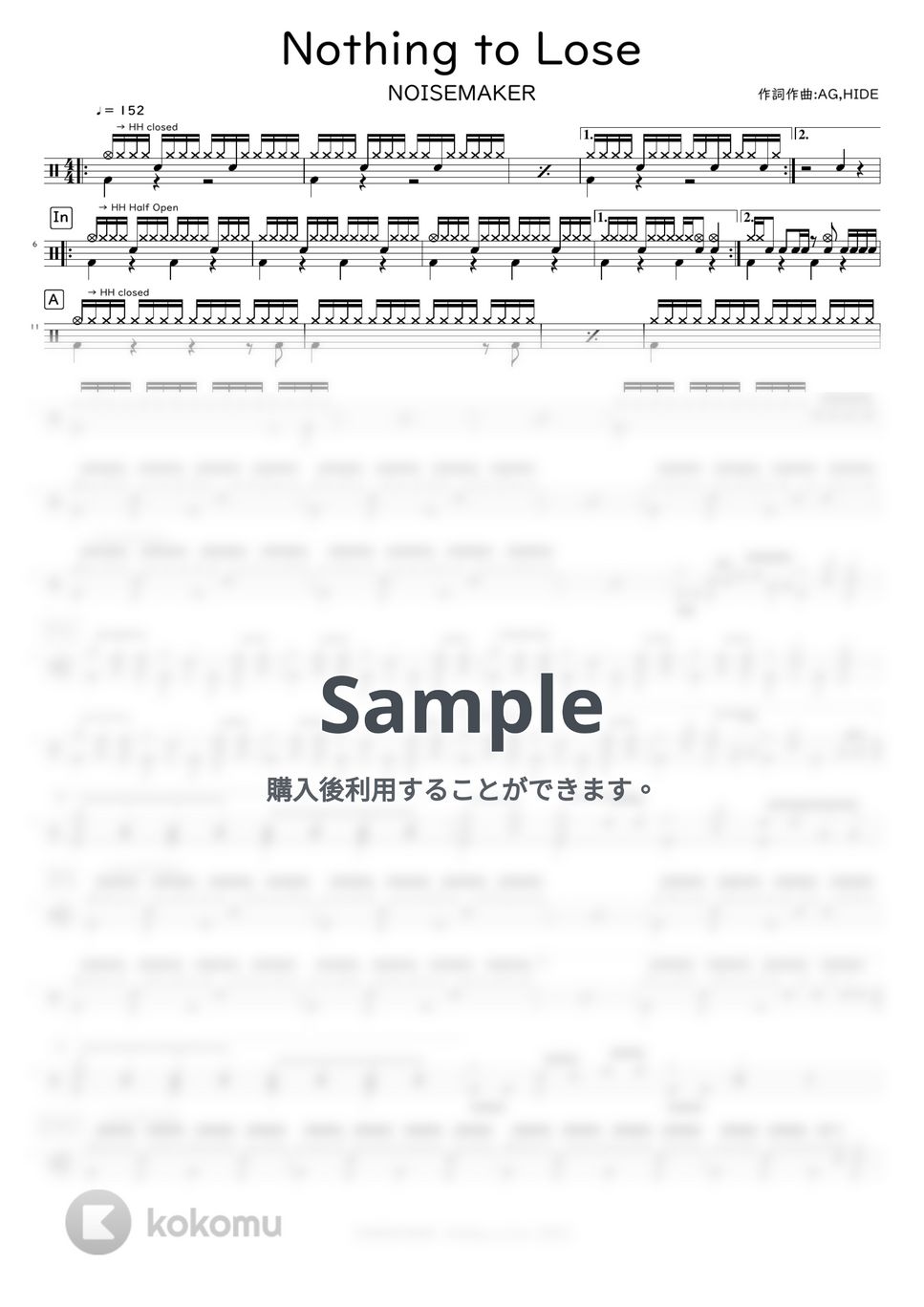 NOISEMAKER Nothing to Lose 楽譜 by DSU